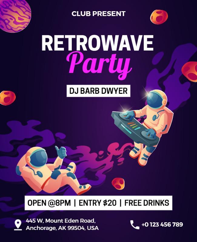 Futuristic Retro Wave Space Party Poster Template