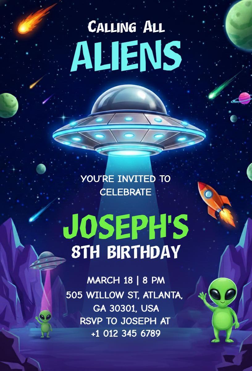 Galactic Aliens Space Adventure Birthday Invitation Template