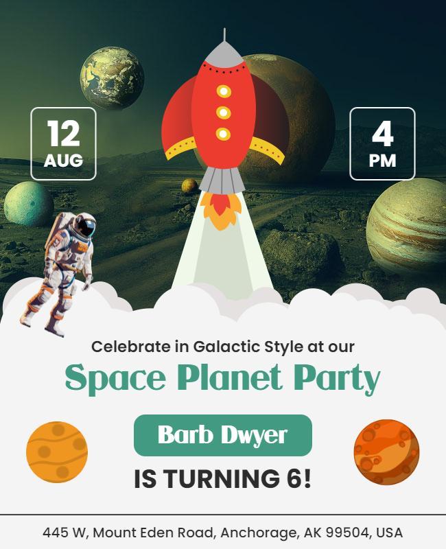 Galactic Space Planet Birthday Party Flyer Template