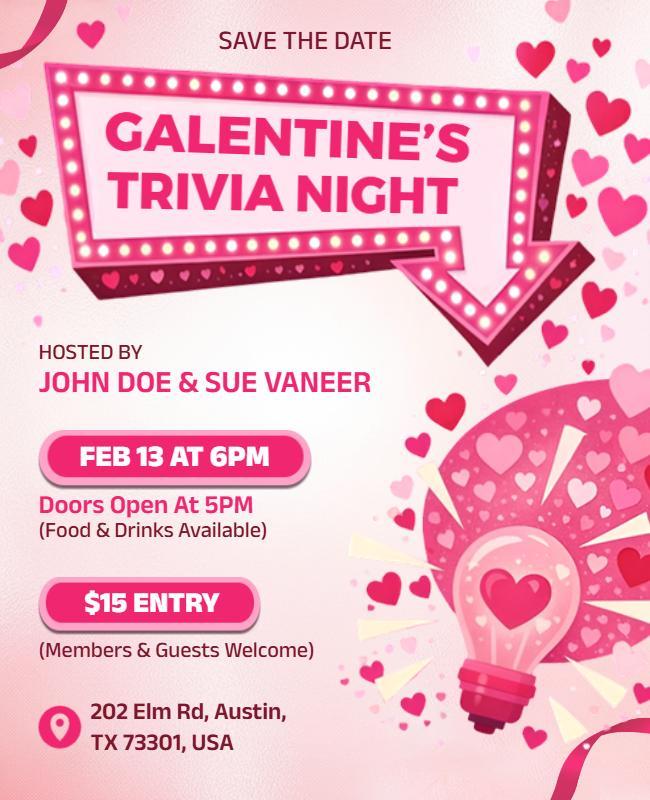 Galentine's Trivia Night Celebration Flyer Template