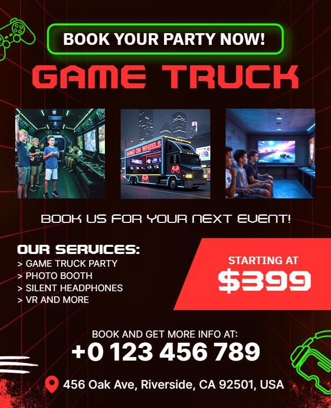 Game Truck Entertainment Services Promotional Flyer Template