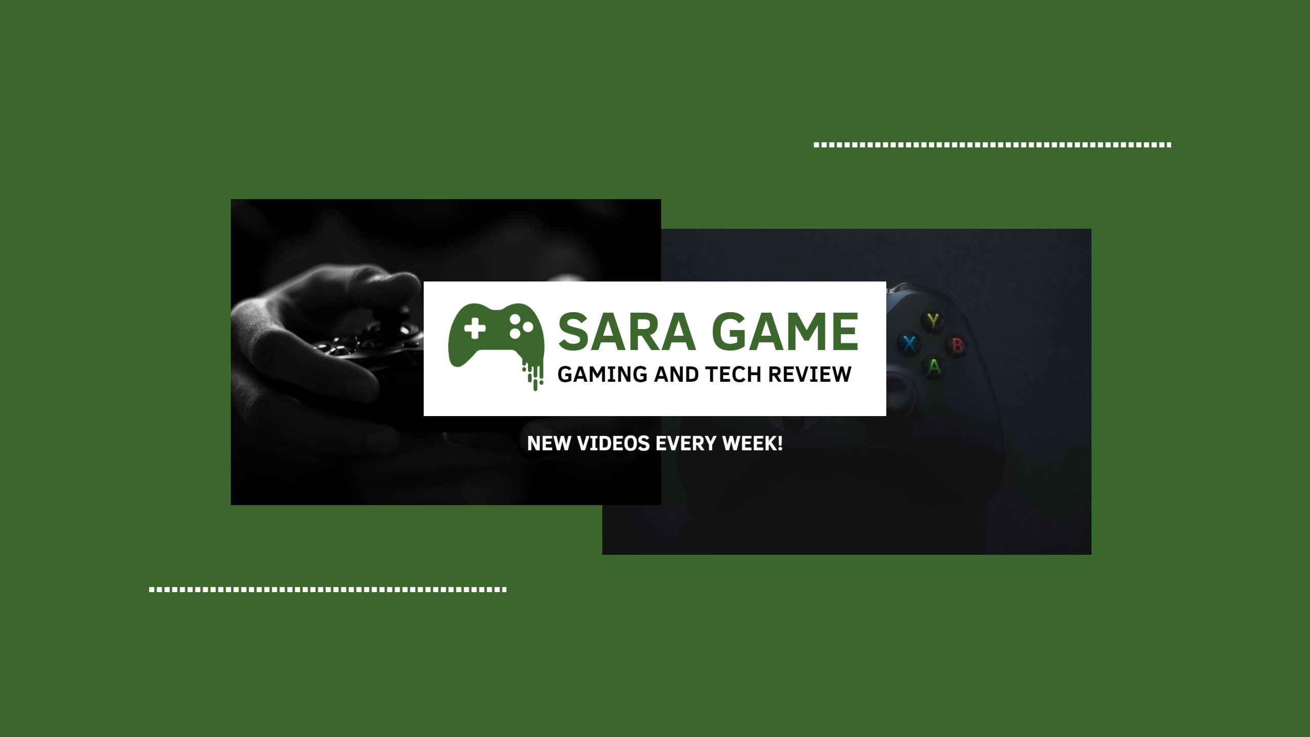 Gaming and Tech Reviews on Dark Green Background Banner Template