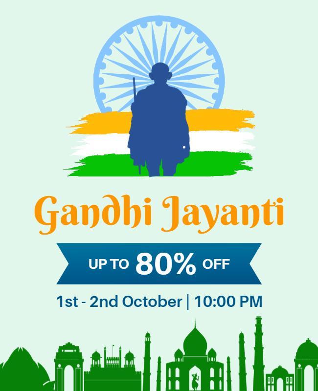 Festive Green Gandhi Jayanti Sale Announcement Flyer Template