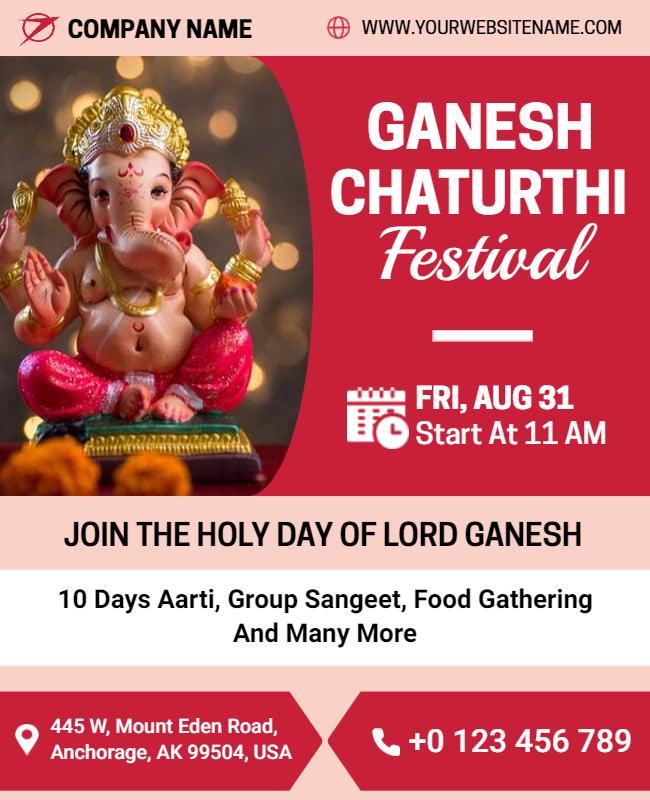 Vibrant Red Ganesh Chaturthi Festival Celebration Flyer Template