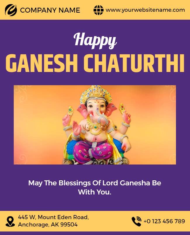 Festive Purple Ganesh Chaturthi Celebration Flyer Template