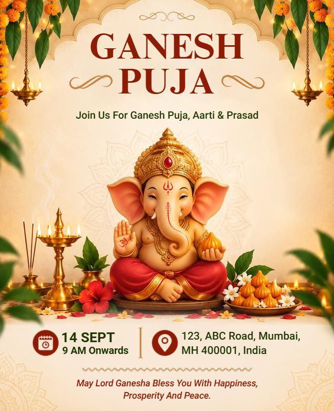 Ganesh Puja Festival Celebration Flyer Template