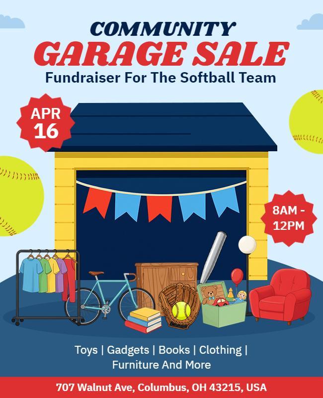 Garage Sale for Softball Fundraiser Flyer Template