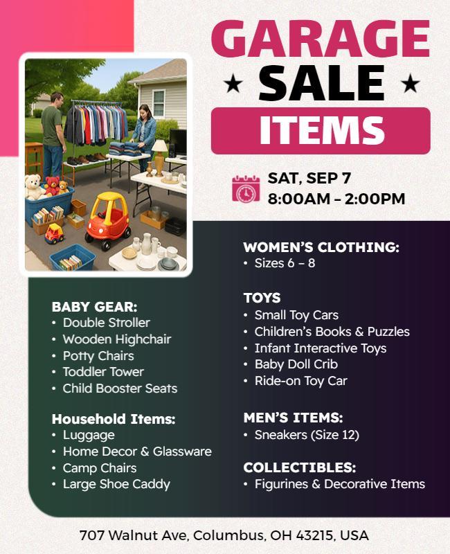 Garage Sale Items List Promotion Flyer Template