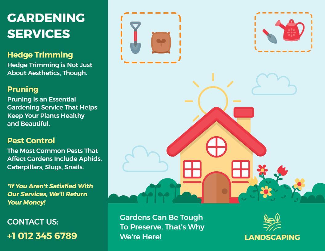 Gardening Services Hedge Trimming and Pest Control Brochure Template