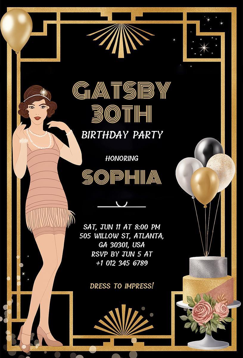 Gatsby Glamour 30th Birthday Celebration Invitation Template