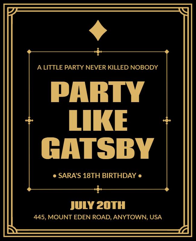 Gatsby Themed Birthday Party Flyer Template