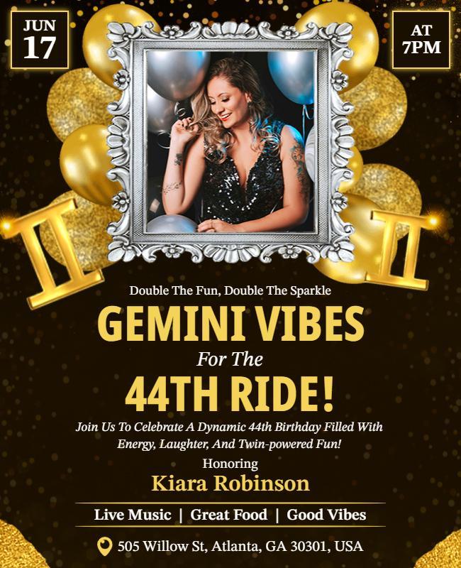 Gemini 44th Birthday Celebration Party Flyer Template