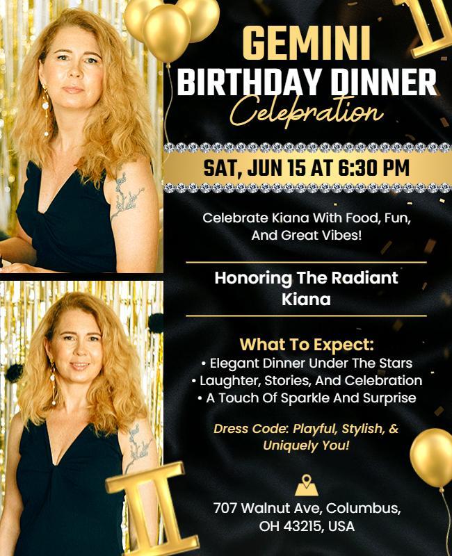 Gemini Birthday Dinner Celebration Flyer Template