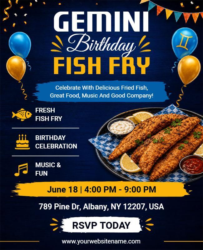 Gemini Birthday Fish Fry Flyer Template