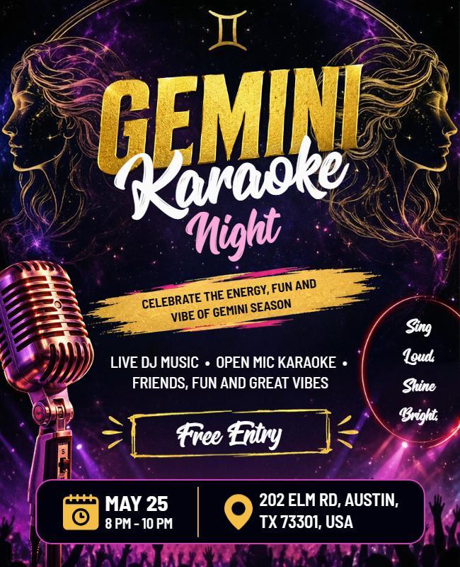 Gemini Karaoke Night Celebration Flyer Template