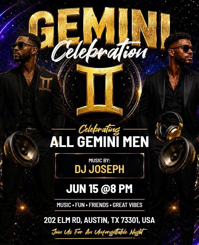 Gemini Men Celebration Party Flyer Template
