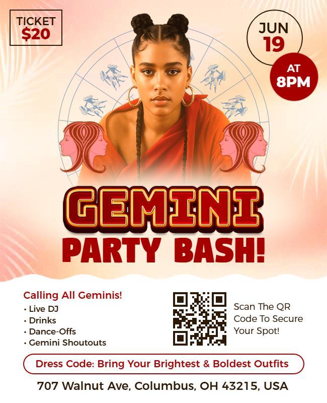 Gemini Themed Party Bash Flyer Template