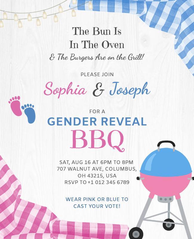 Gender Reveal BBQ Party Invitation Flyer Template