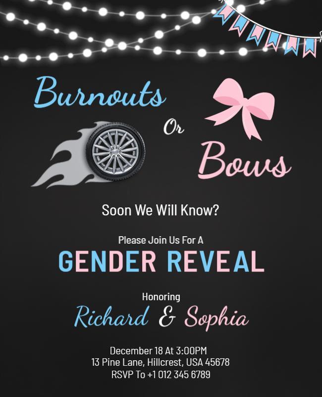 Gender Reveal Celebration Burnouts and Bows Flyer Template