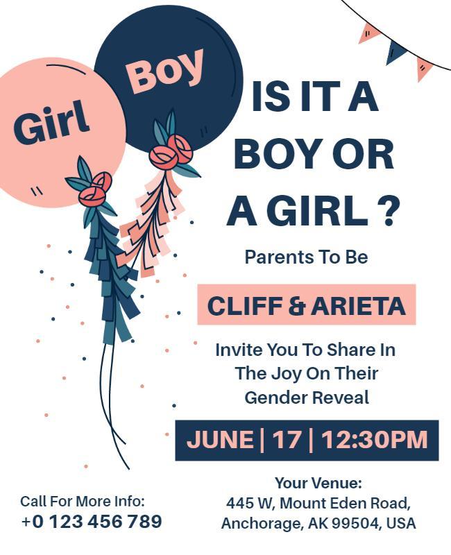 Playful Pastel Gender Reveal Party Invitation Flyer Template