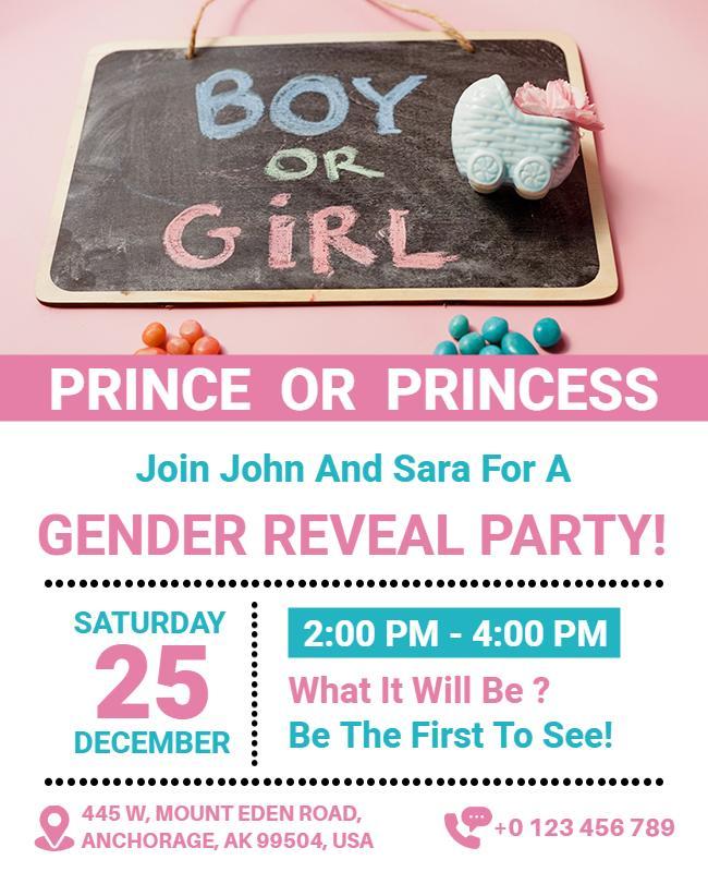 Gender Reveal Celebration Invitation Flyer Template