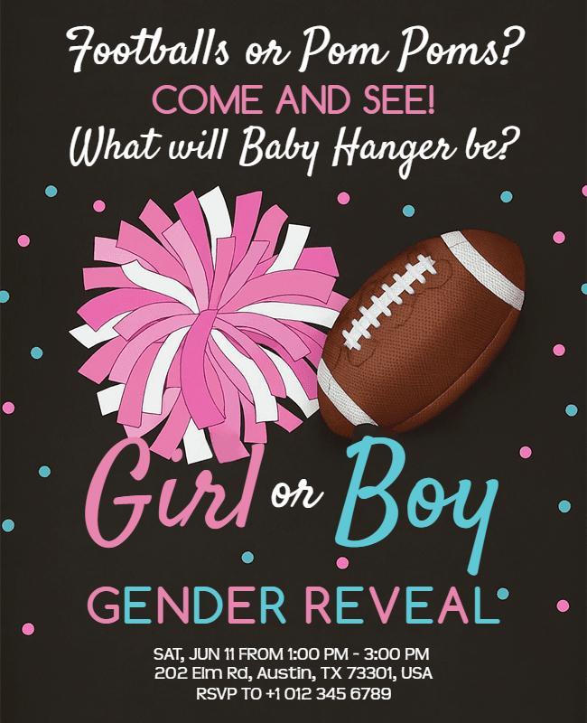 Gender Reveal Football and Pom Poms Flyer Template