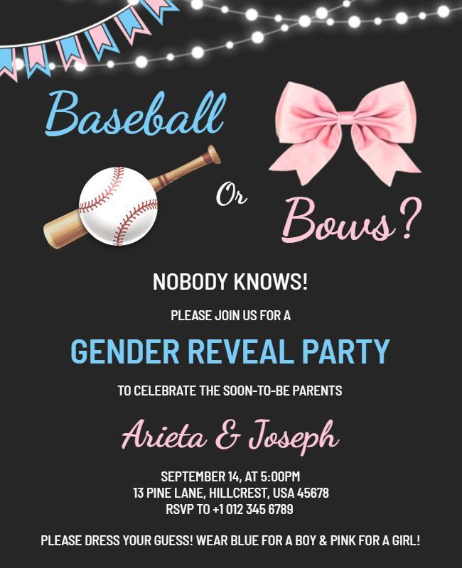 Gender Reveal Party Baseball and Bows Flyer Template