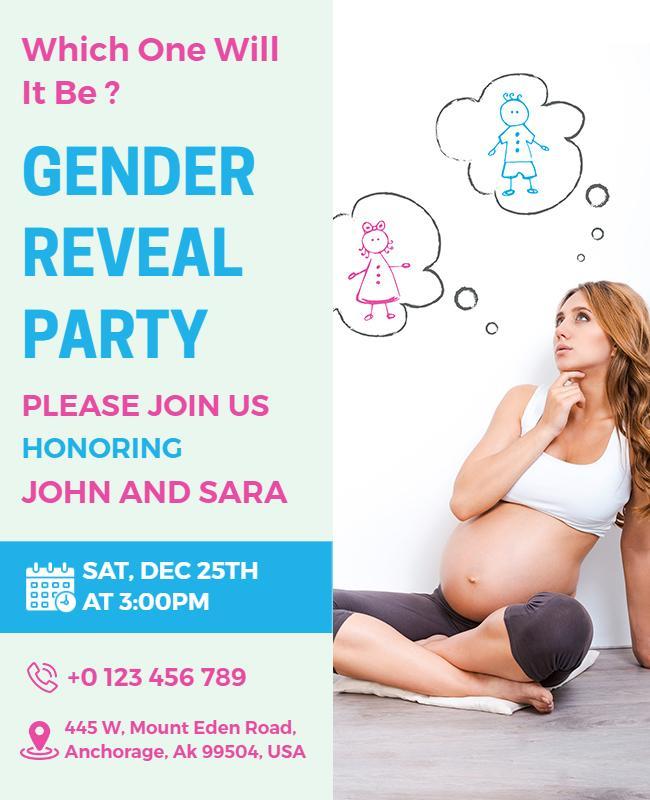 Cute Gender Reveal Party with Playful Illustrations Flyer Template