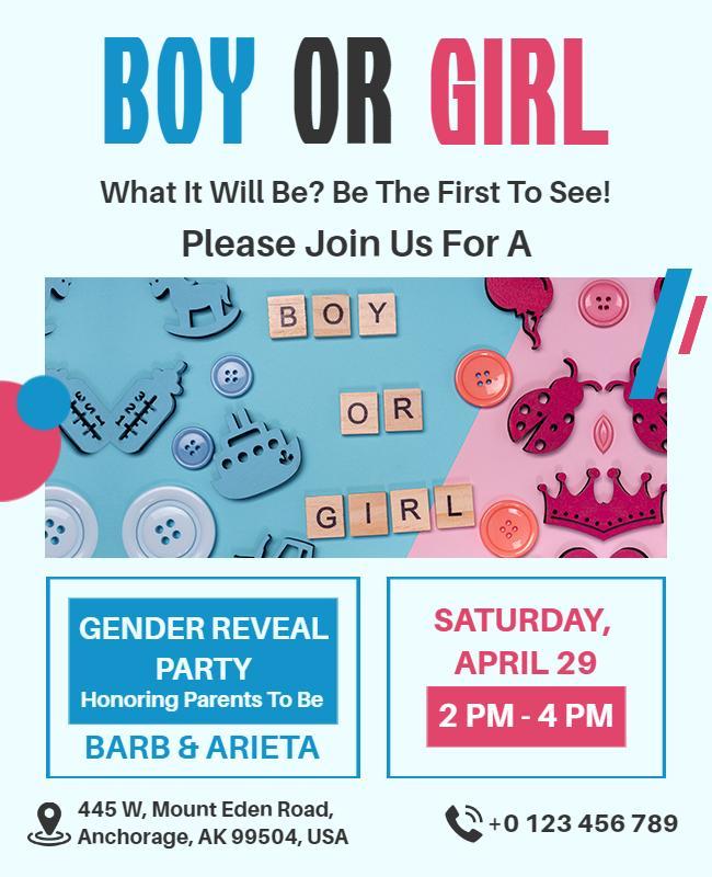 Playful Gender Reveal Party with Cute Icons Flyer Template