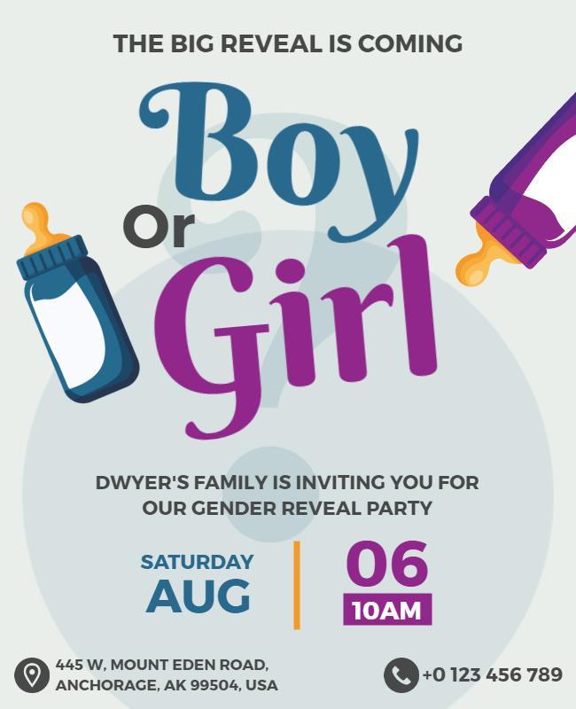 Cheerful Baby Bottle-Themed Gender Reveal Invitation Flyer Template