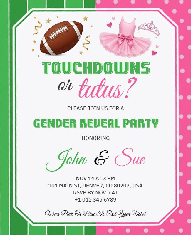 Gender Reveal Party Touchdowns or Tutus Flyer Template