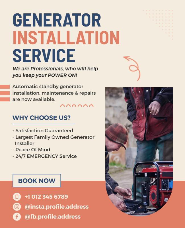 Generator Installation and Repair Service Flyer Template