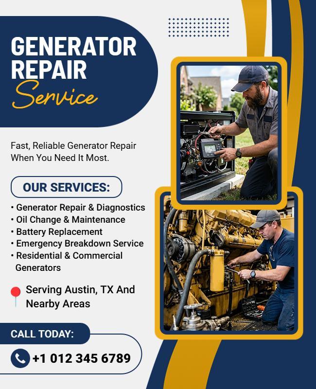 Generator Repair Service Advertisement Flyer Template