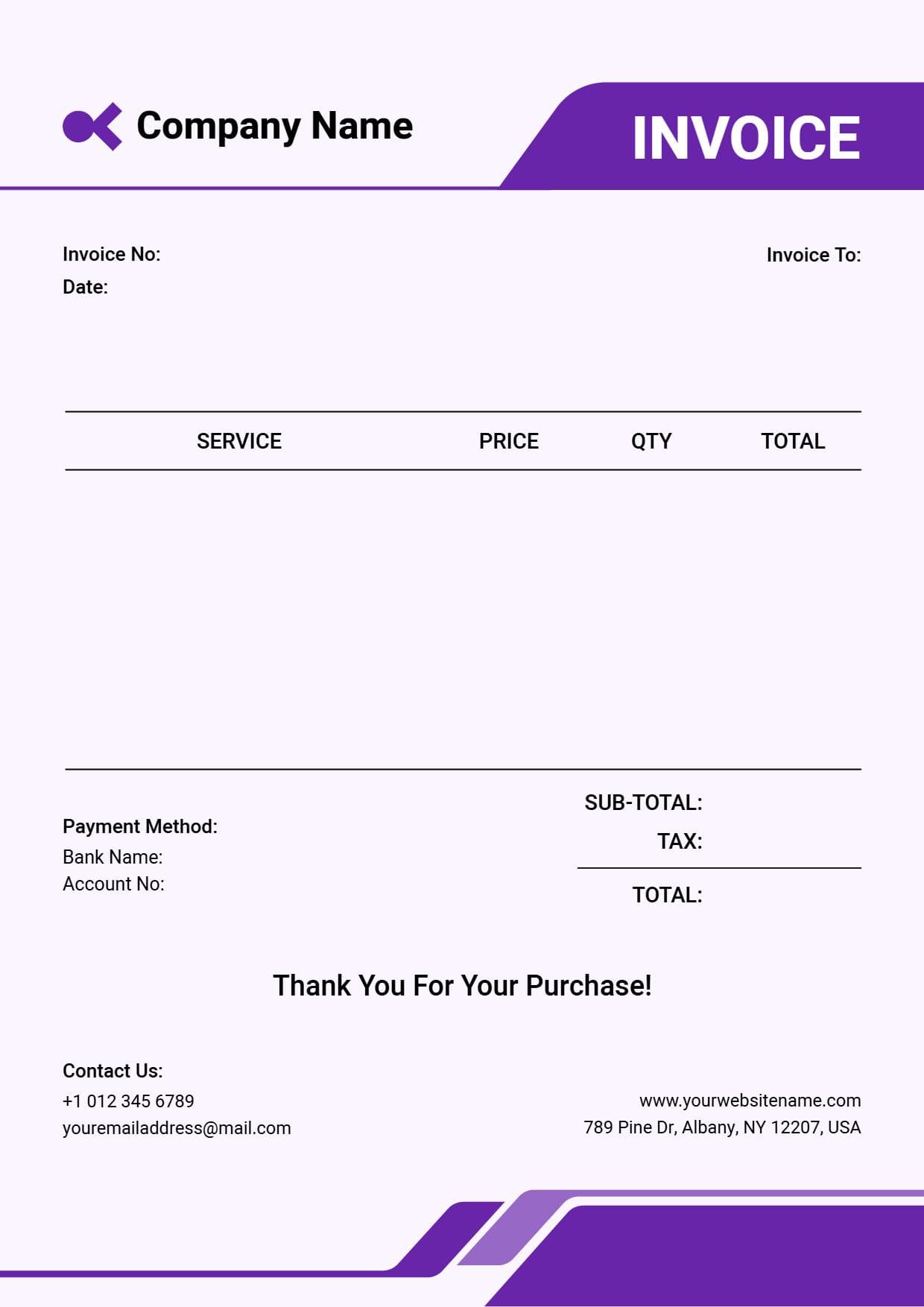 Generic Company Billing Blank Invoice Template