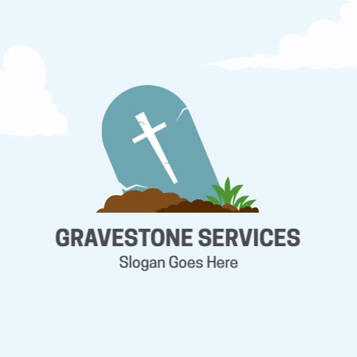 Gentle Blue Crossed Gravestone Design for Memorial Services Logo Template