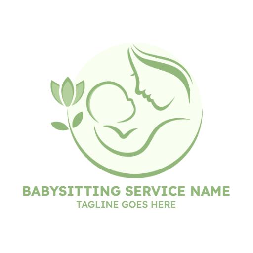 Gentle Green Mother and Child Embrace in Babysitting Logo Template