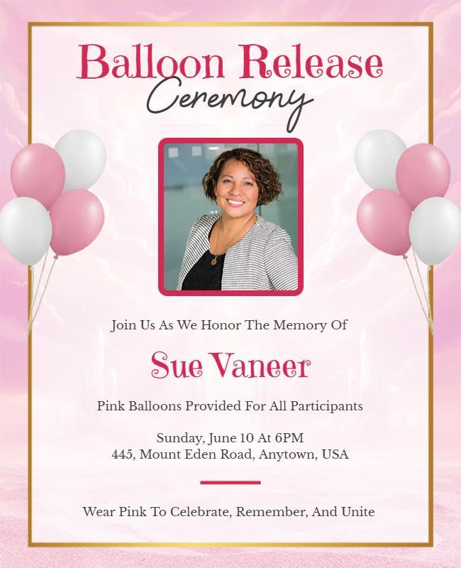 Gentle Pink Tribute to Loved Ones Balloon Release Flyer Template