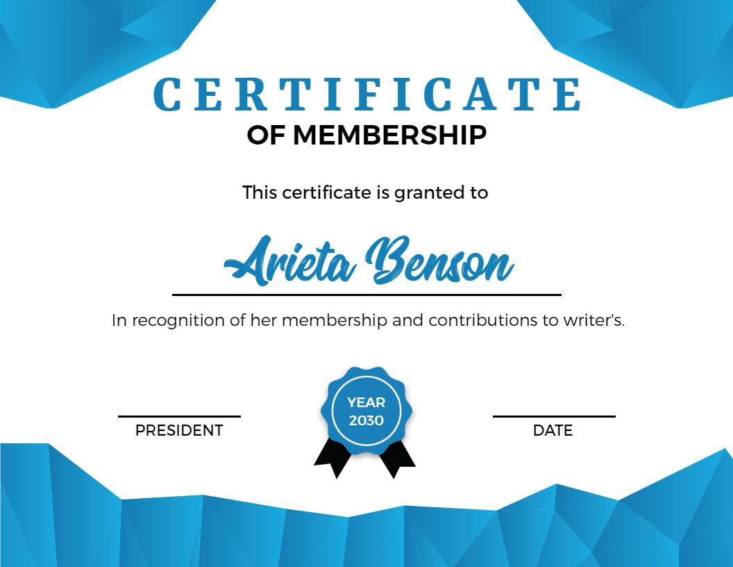 Geometric Blue Triangular Design Membership Certificate Template