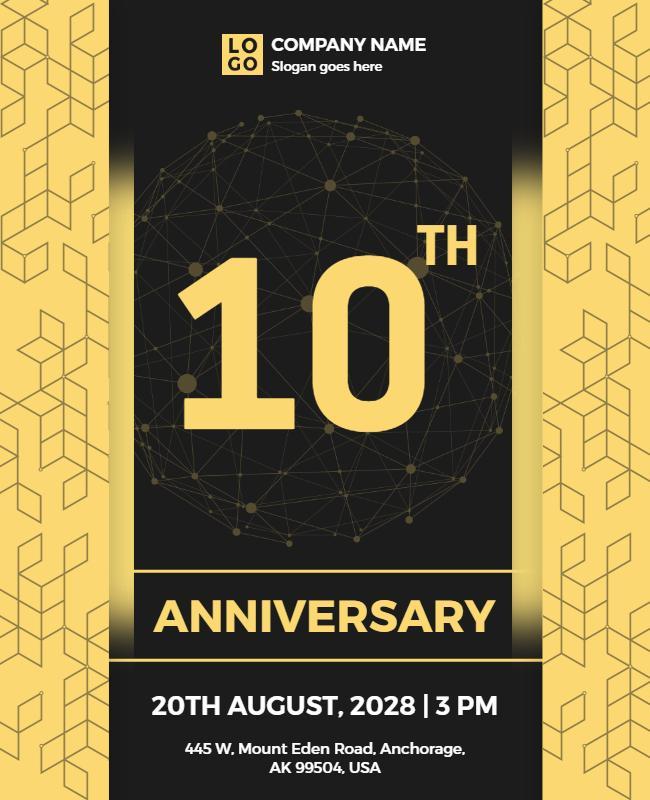 Geometric Bold Yellow 10th Anniversary Celebration Poster Template