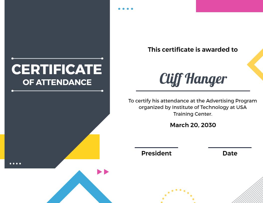 Geometric Colorful Attendance Program Certificate Template