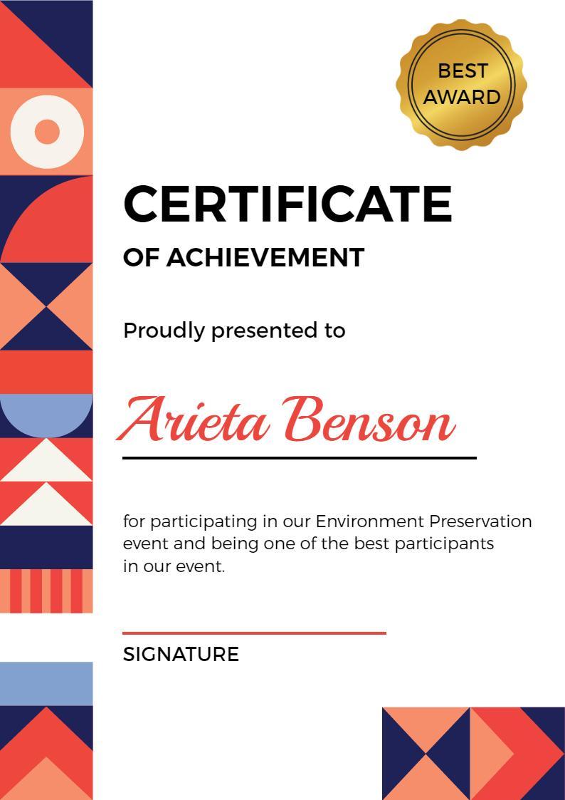 Geometric Colorful Design for Environment Preservation Certificate Template