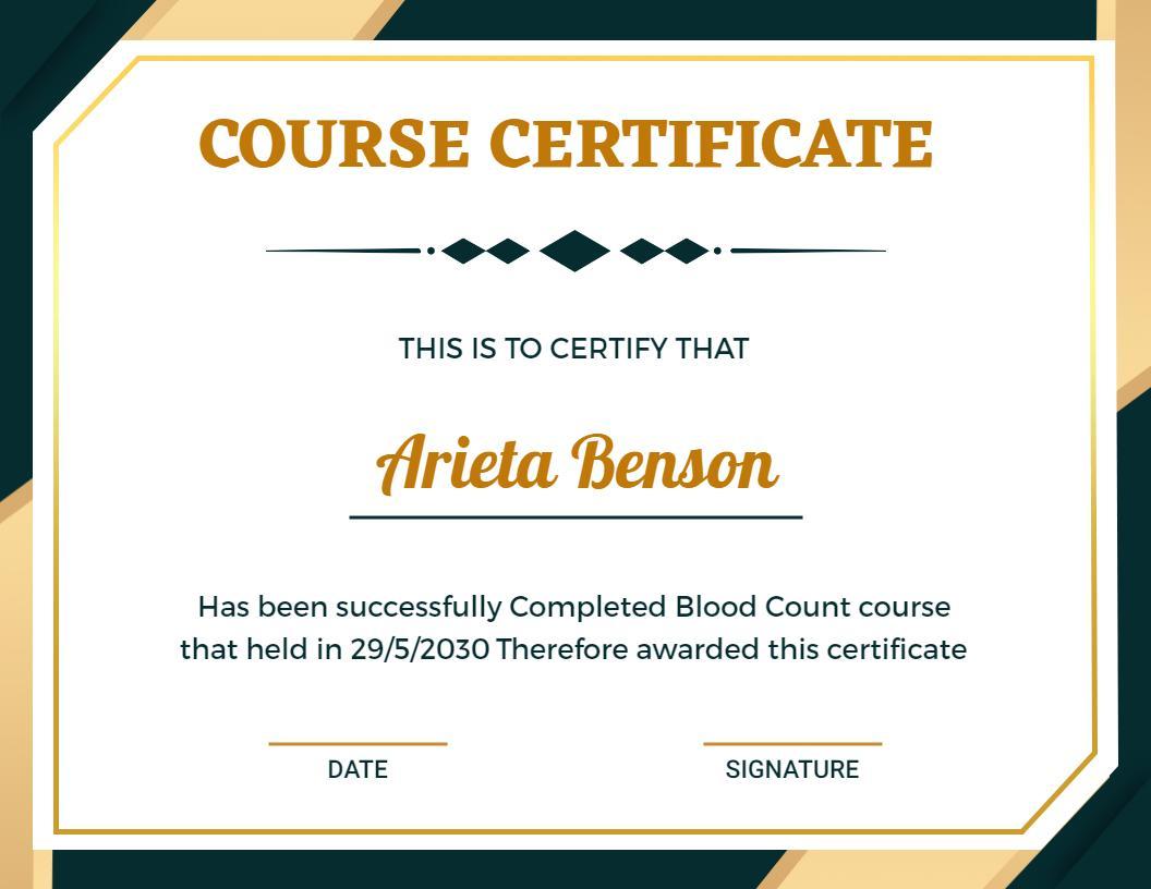 Geometric Dark Green Blood Count Course Completion Certificate Template