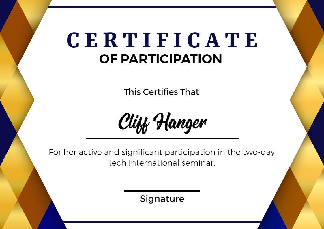 Geometric Gold and Blue Tech Seminar Participation Certificate Template