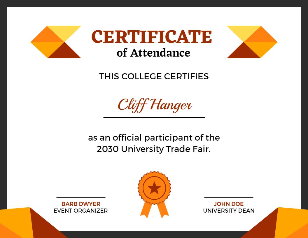 Geometric Orange and Yellow Trade Fair Attendance Certificate Template