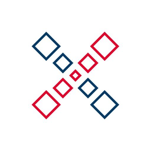 Geometric Red and Blue X Letter Design with Squares Logo Template