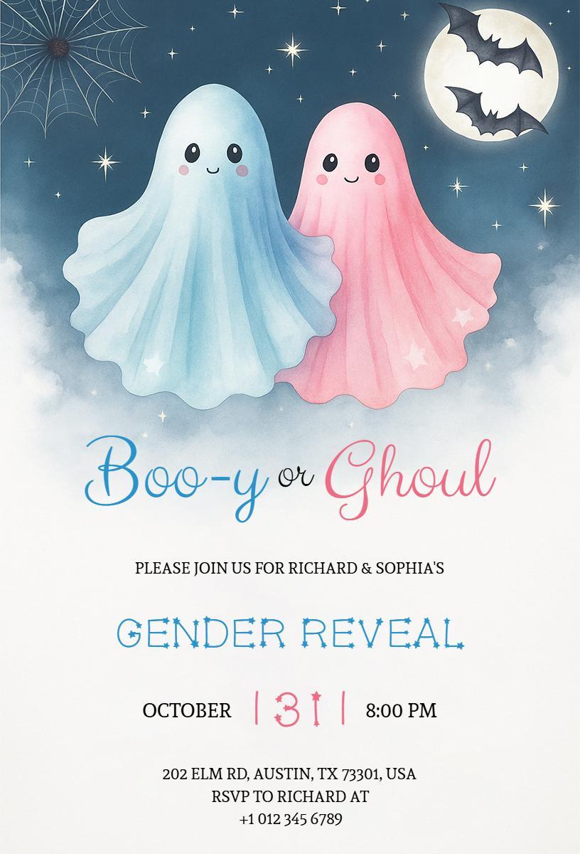 Ghostly Boo-y or Ghoul Halloween Gender Reveal Invitation Template