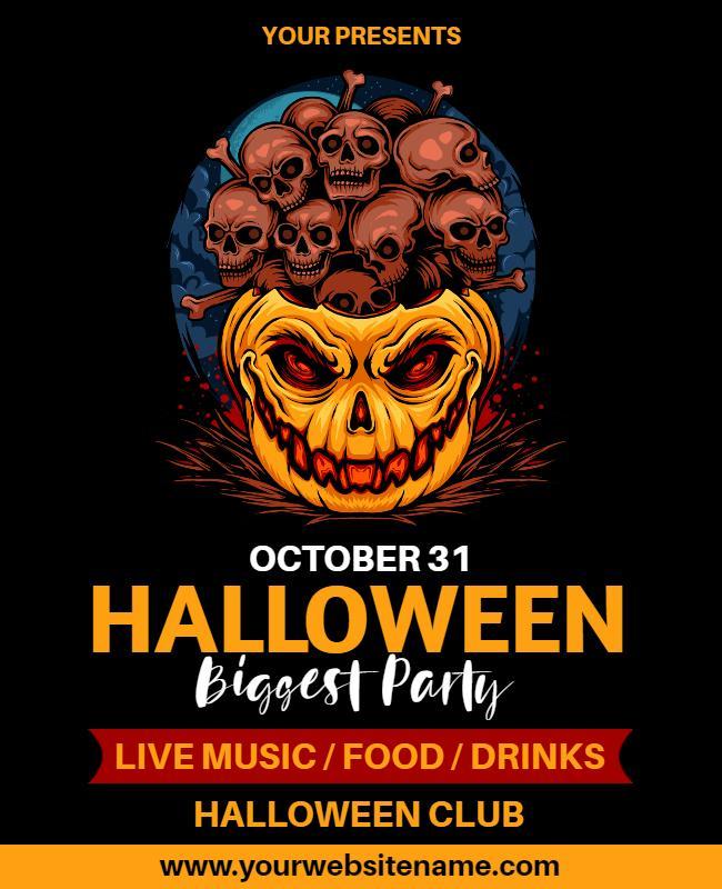 Ghoulish Halloween Pumpkin and Skull Party Poster Template