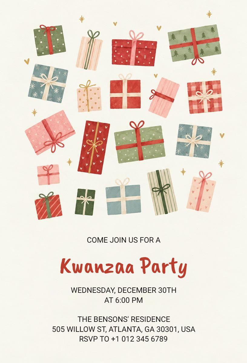 Gift-Themed Kwanzaa Holiday Party Invitation Template