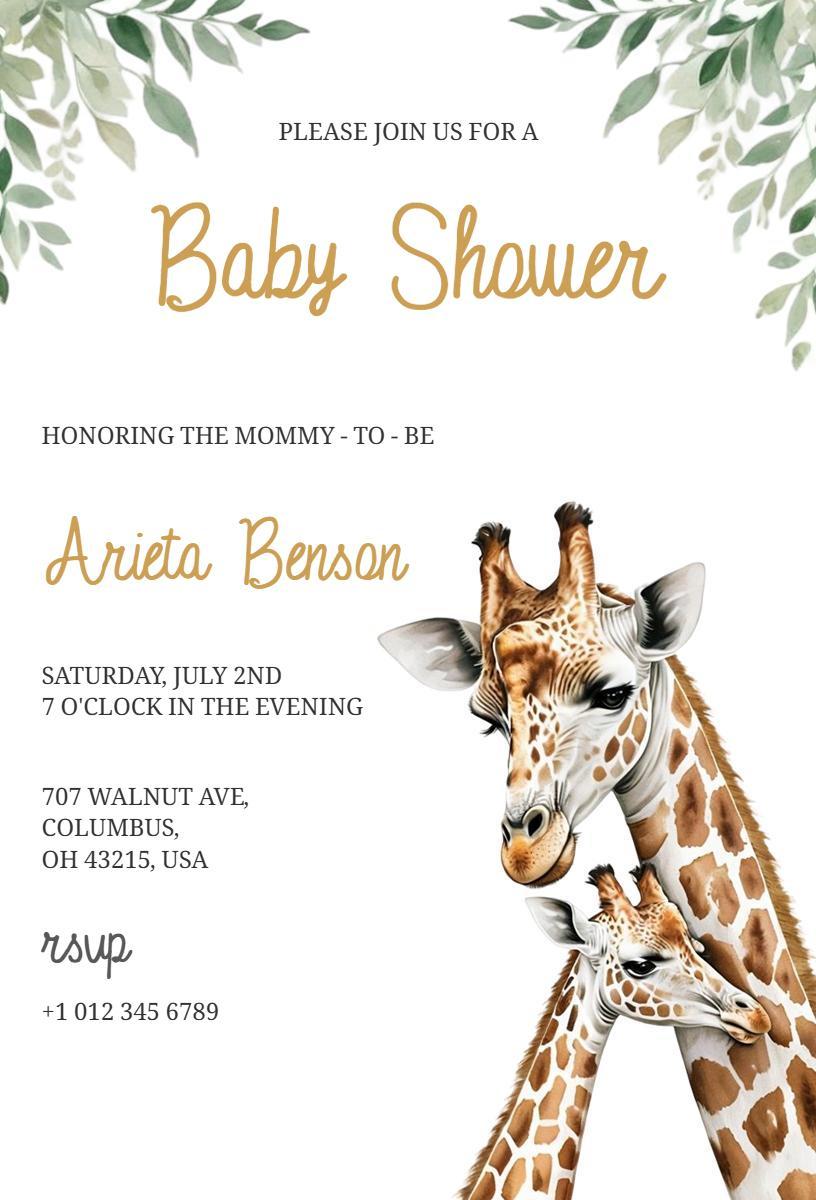 Giraffe Theme Nature-Inspired Baby Shower Invitation Template