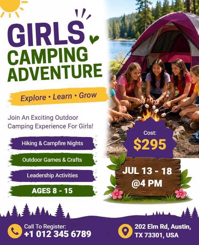 Girls Adventure Camp Outdoor Activities Flyer Template